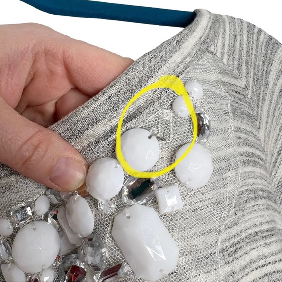 Moa Moa Gray Space Dye Embellished Tie Open Back Knit Blouse - Picture 10 of 12